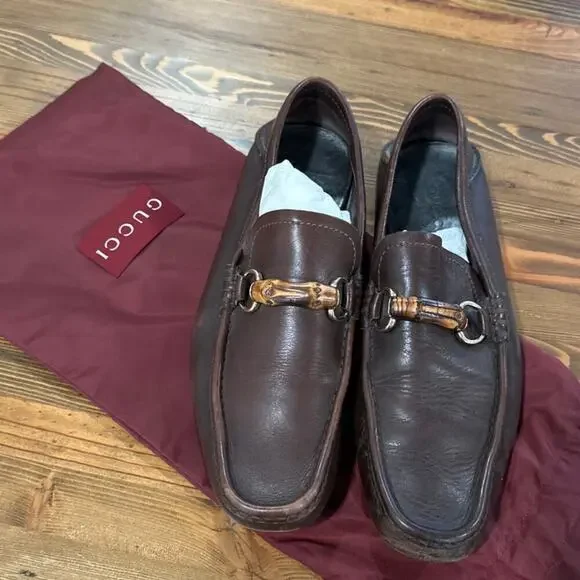 Gucci Leather Bamboo Horsebit Loafers Size 10.5 - Picture 1 of 11